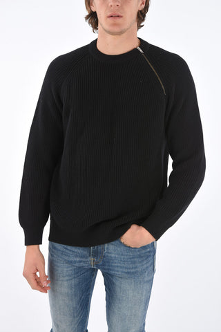 ribbed zipped crew-neck sweater