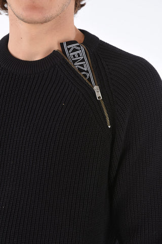 ribbed zipped crew-neck sweater