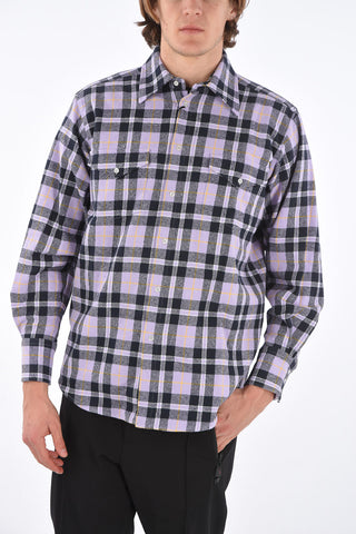 Camicia di Flanella Tartan con Collo Francese