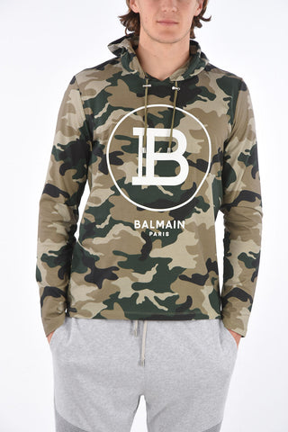 Felpa Camouflage con Cappuccio e Stampa in Rilievo