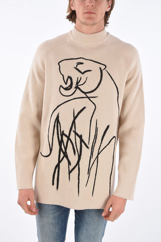 Maglia a costine con ricamo tigre