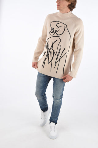 Maglia a costine con ricamo tigre