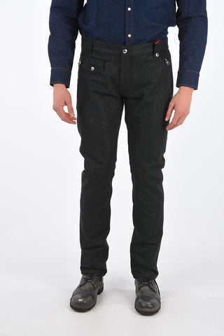 5 Pocket Denim and Lurex Pants with Belt Loops