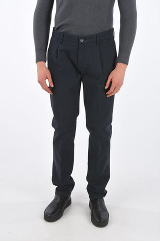 Pantaloni Herringbone in Cotone Stretch