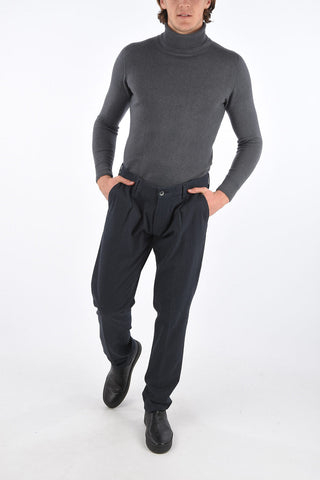 Pantaloni Herringbone in Cotone Stretch