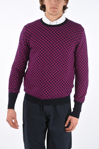 Crew Neck Cashmere Sweater with Geometric Motif