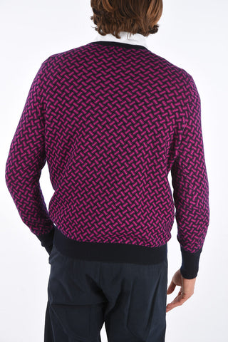 Crew Neck Cashmere Sweater with Geometric Motif