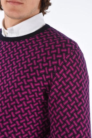 Crew Neck Cashmere Sweater with Geometric Motif