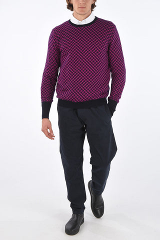Crew Neck Cashmere Sweater with Geometric Motif