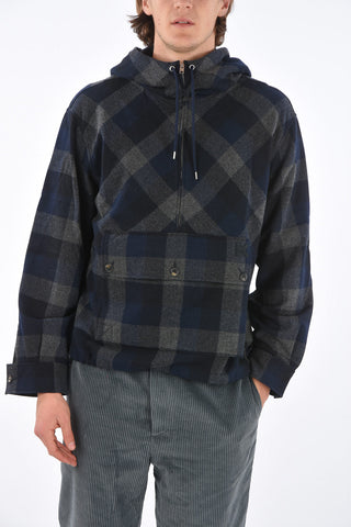 Harlequin Check Half Zip Hoodie with Drawstring