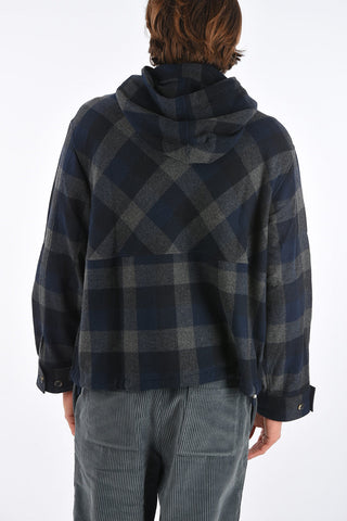 Harlequin Check Half Zip Hoodie with Drawstring