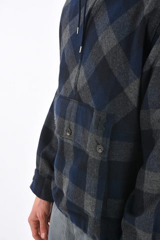 Harlequin Check Half Zip Hoodie with Drawstring