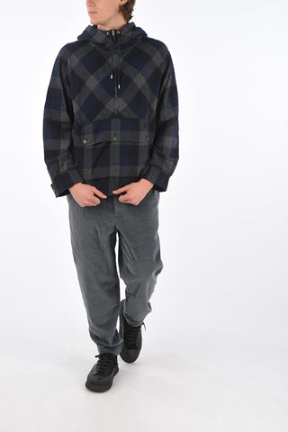 Harlequin Check Half Zip Hoodie with Drawstring