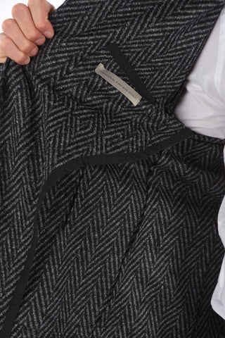 plain herringbone center vent notch lapel 2-button blazer