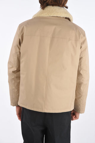 frog closure outerwear jacket with eco fur detail