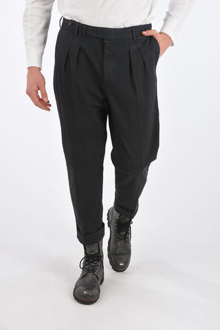 stretch cotton double pleat trousers