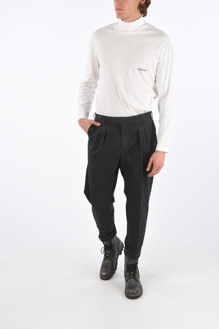 stretch cotton double pleat trousers