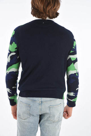 Crew Neck Camouflage Patterned Cashmere Sweater