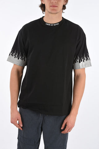 T-Shirt Girocollo in Cotone con Stampe e Ricamo
