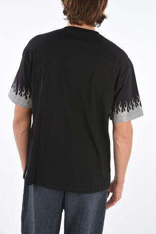 T-Shirt Girocollo in Cotone con Stampe e Ricamo