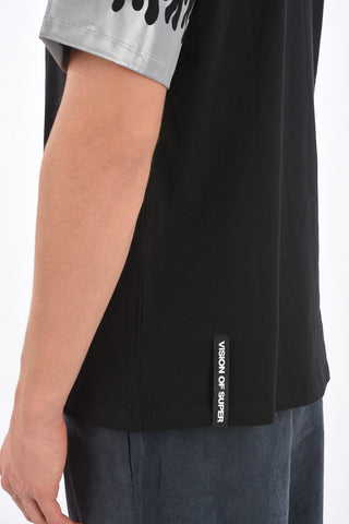 T-Shirt Girocollo in Cotone con Stampe e Ricamo