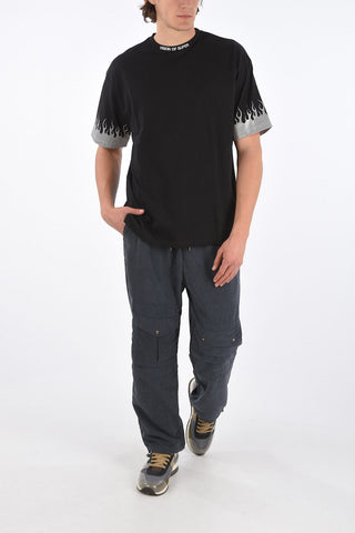 T-Shirt Girocollo in Cotone con Stampe e Ricamo