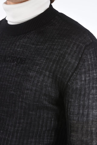 Crew Neck Ribbed Virgin Wool Sweater with Incorporated Logo T-Shirt
