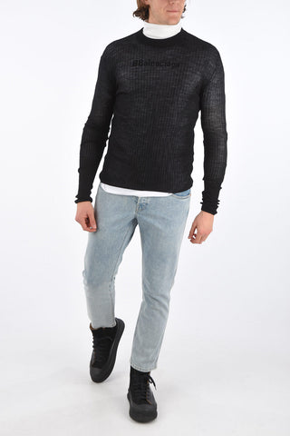 Crew Neck Ribbed Virgin Wool Sweater with Incorporated Logo T-Shirt