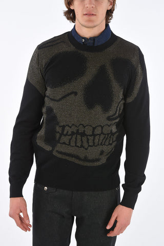 Crew Neck Sweater with Lurex Skull Motif