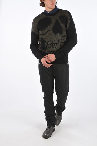 Crew Neck Sweater with Lurex Skull Motif