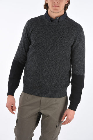 Two Tone Crew Neck Wool and Cashmere Sweater