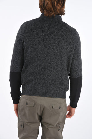 Two Tone Crew Neck Wool and Cashmere Sweater