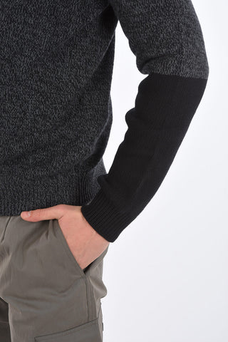 Two Tone Crew Neck Wool and Cashmere Sweater