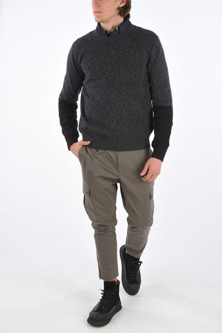 Two Tone Crew Neck Wool and Cashmere Sweater