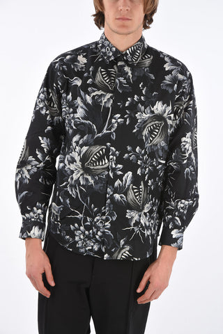 Floral Patterned Cotton Shirt with Hidden Fastening