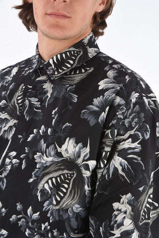 Floral Patterned Cotton Shirt with Hidden Fastening