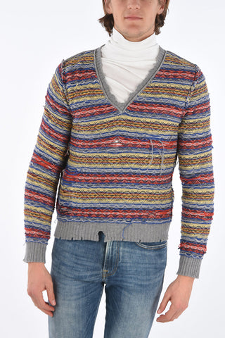 MM10 Vintage effect V-neck sweater