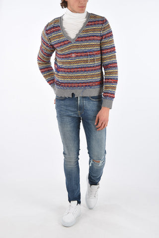 MM10 Vintage effect V-neck sweater