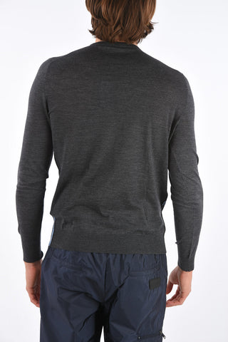 Crew Neck Combed Wool Sweater with Contrasting Embroidered Details