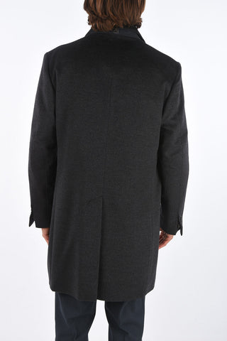 ID Notch Lapel Coat with Zip and Buttons Double Closure