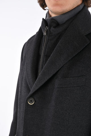 ID Notch Lapel Coat with Zip and Buttons Double Closure