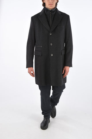 ID Notch Lapel Coat with Zip and Buttons Double Closure