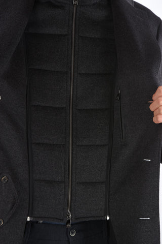 ID Notch Lapel Coat with Zip and Buttons Double Closure