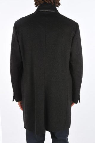 ID Notch Lapel Coat with Zip and Buttons Double Closure