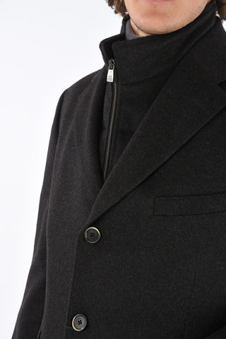 ID Notch Lapel Coat with Zip and Buttons Double Closure
