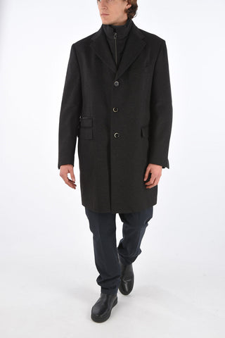 ID Notch Lapel Coat with Zip and Buttons Double Closure