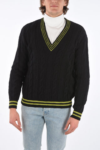 V Neck Virgin Wool Aran Pullover