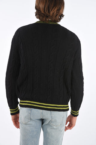 V Neck Virgin Wool Aran Pullover