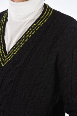 V Neck Virgin Wool Aran Pullover