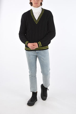 V Neck Virgin Wool Aran Pullover